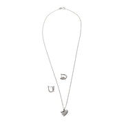 Half-Pave Heart Silver Pendant Set