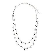 Black Pearl Layered Chain Silver Necklace