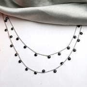 Black Pearl Layered Chain Silver Necklace