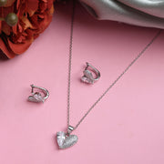 Half-Pave Heart Silver Pendant Set
