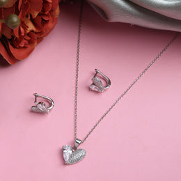 Half-Pave Heart Silver Pendant Set