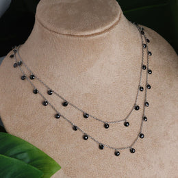 Black Pearl Layered Chain Silver Necklace