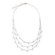 Crystal Drop Three-Layered Silver Necklace