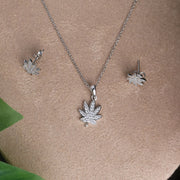 Sparkling Leaf Silver Pendant Set