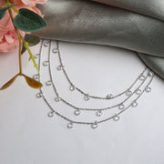 Crystal Drop Three-Layered Silver Necklace