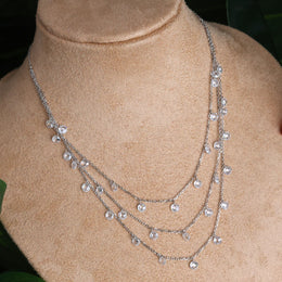 Crystal Drop Three-Layered Silver Necklace