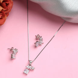 Princess-Cut Silver Pendant Set