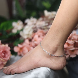 Textured  Double Chain Silver Anklet