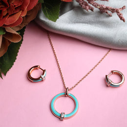 Turquoise Rose Gold Silver Pendant Set