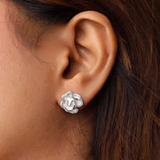 Enamel Rose Silver Earrings