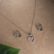 Hollow Heart Silver Pendant Set