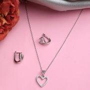 Hollow Heart Silver Pendant Set