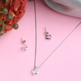 Geometric Square Silver Pendant Set