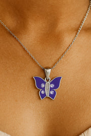 Violet Wings Butterfly Silver Pendant