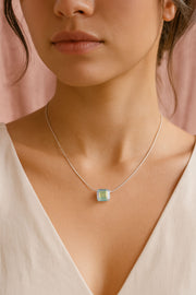 Aurora Ice Crystal Cube Silver Pendant