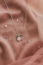 Blush Bloom Crescent Silver Pendant