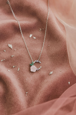 Blush Bloom Crescent Silver Pendant