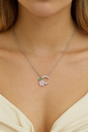 Blush Bloom Crescent Silver Pendant