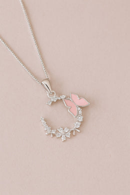 Crescent Butterfly Silver Pendant
