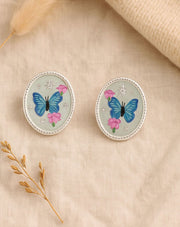 Blue Butterfly Silver Earring
