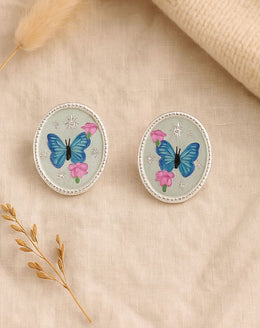 Blue Butterfly Silver Earring