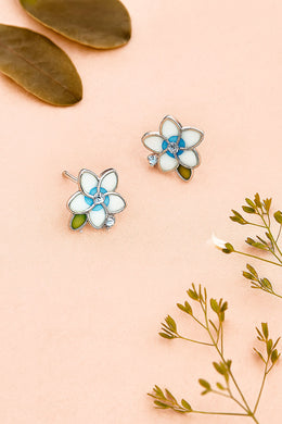 Plumeria Flower Silver Studs