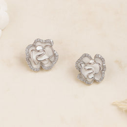 Enamel Rose Silver Earrings