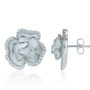 Enamel Rose Silver Earrings