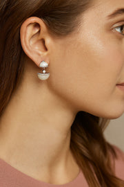 Dual Half-Moon Drop Silver Earring