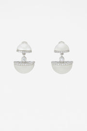 Dual Half-Moon Drop Silver Earring