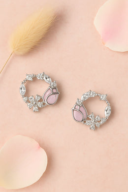 Floral Hoop Silver Earrings