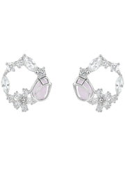 Floral Hoop Silver Earrings