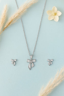 Bow Charm Silver Pendant Set