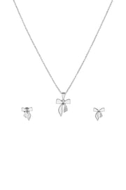 Bow Charm Silver Pendant Set