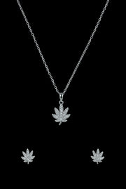 Sparkling Leaf Silver Pendant Set