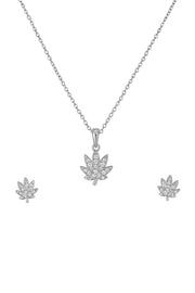 Sparkling Leaf Silver Pendant Set