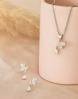 Half Butterfly Silver Pendant Set